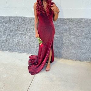 Burgundy formal dress with leg slit